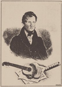 Portræt af komponisten og guitaristen Mikhail Timofeyevich Vysotsky 1791-1837, 1834. af Ignatov