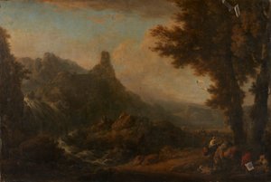 landskab med vandfald af Ignaz Du Vivier