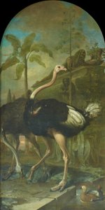 Et par strudse, i baggrunden en sarkofag af Ignaz Heinitz von Heinzenthal