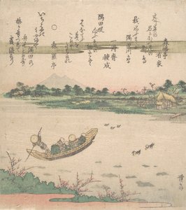 Båd færge over floden, ca. 1840.