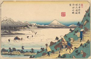 Lake Suwa fra Shiojiri Pass, ca. 1835. af Ikeda Eisen