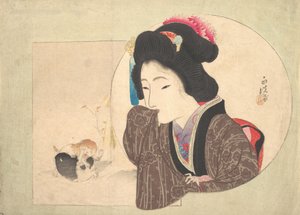 Tryk [kvinde og hvalpe], begyndelsen af midten af det 19. århundrede. af Ikeda Eisen