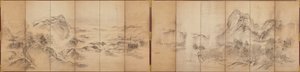 Mountain Views, bagsiden af en skærm med seks paneler, Edo Periode, 1856-58 (vask på papir) af Ikeda Koson