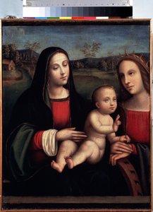""Madonna og barn med den hellige Katarina af Alexandria"" Maleri af Francesco Raibolini dit il Francia (1450-1518) Sankt Petersborg Eremitagemuseum
