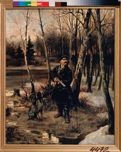 Woodcock Hunting - The Woodcock Shooting - Maleri af Illarion Mikhailovich Pryanishnikov (1840-1894), olie på lærred