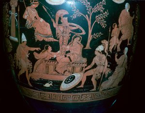 Græsk rødfiguret volutkrater med scene fra plyndringen af Troja, 4. århundrede f.Kr af Illupersis Painter