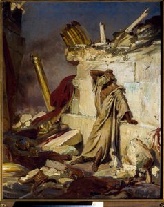 ""Jeremie sørger over Jerusalems ødelæggelse"" Maleri af Ilya Yefimovich Repin (Ilia Repin) (1844-1930) 1870, Dim 91,3x75 cm State Tretyakov Gallery, Moskva af Ilya Efimovich Repin