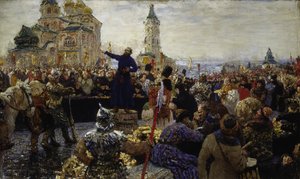 Kouzma (Kuzma) Minin (død 1616) kalder befolkningen i Nizhny Novgorod i 1611 (Han rejste folket i Moskva mod polakkerne) (Minin appellerer til befolkningen i Nizhny Novgorod i 1611) - Maleri af Ilya Yefimovich Repin (18404-19304) ), olie på lærred af Ilya Efimovich Repin