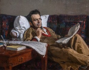 MIKHAIL GLINKA SOM KOMPOSERER OPERAEN "RUSSLAN OG LUDMILA" af Ilya Efimovich Repin