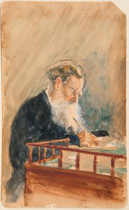 Portræt af forfatteren Leo N Tolstoy (Portræt af forfatteren Leo N Tolstoy) - Værk af Ilya Yefimovich Repin (Ilia Repin) (1844-1930), akvarel på papir (16x10 cm), ca. 1900, russisk kunst , 20. århundrede - Privat kollektion af Ilya Efimovich Repin