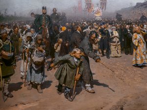 RELIGØS PROCESSION I KURSK-PROVINSEN (detaljer) af Ilya Efimovich Repin