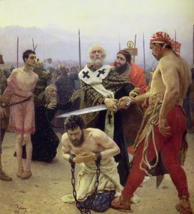 St. Nicholas leverer tre uretfærdigt dømte mænd fra døden af Ilya Efimovich Repin
