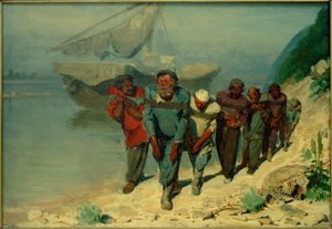 Undersøgelse af Wolgatreidler af Ilya Efimovich Repin