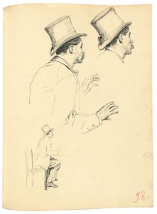 Studier til "A Parisian Cafe": Sidebillede af mands hoved med hat, ca. 1872-1875 af Ilya Efimovich Repin