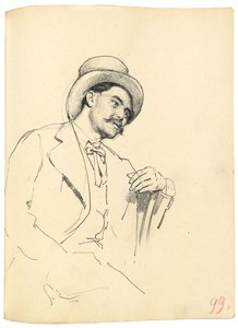 Studie til "A Parisian Cafe": Siddende mand med hat, ca. 1872-1875 af Ilya Efimovich Repin