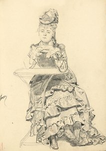 Kvinde, der sidder ved et cafébord, ca. 1872-1875 af Ilya Efimovich Repin