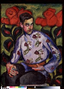 Portræt af en dreng i en skjorte med blomster. Maleri af Ilya Ivanovich Mashkov (Ilia Mashkov, Matchkov) (1881-1944), olie på lærred af Ilya Ivanovich Mashkov