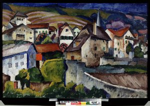 En lille by i Schweiz. Maleri af Ilya Ivanovich Mashkov (Ilia Mashkov, Matchkov) (1881-1944), olie på lærred