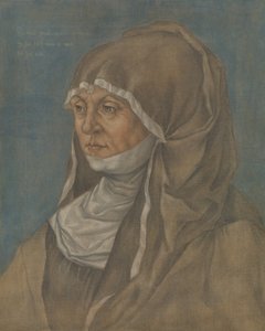 Portræt af en kvinde, der siges at være Caritas Pirckheimer 1467-1532. af Imitator of Albrecht Dürer