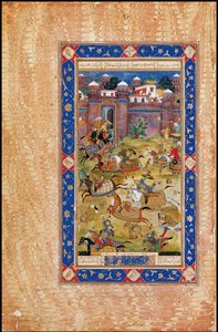 Nariman dræber sønnen af Khaqan fra Kina. Fra The Garshaspnama-epos af Asadi Tusi af Indian Art