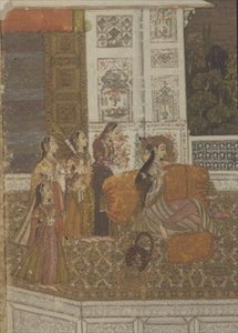 51.226 Portræt af en prinsesse, der nyder musik, Krishnagar, Vestbengalen af Indian School
