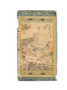 En karavel angrebet af et havmonster, Mughal Indien, ca. 1590 (ugennemsigtige pigmenter forstærket med guld og sølv på papir) af Indian School