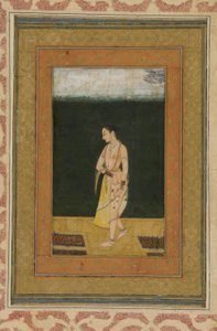 En dame går i en have, Albumfolio med maleri, ca. 1730 af Indian School