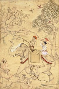 En prins på jagt, monteret på en elefant, ca. 1600-1650 af Indian School
