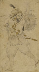 En tatarisk soldat, Ahmadnagar, Deccan plateau (blæk og let farvetone på papir) af Indian School