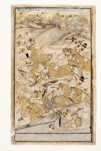 Et slag udkæmpet af europæere, ca. 1700 (ugennemsigtigt wc & guld på papir) af Indian School
