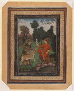 En falkoner og en jagtmand, ca. 1600 (wc på papir) af Indian School