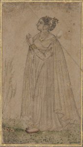 En prinsesse tilbeder solen, ca. 1600 (ugennemsigtigt wc & guld på papir) af Indian School
