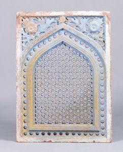 Jali-bue i rød sandsten i ramme, med stjernemotiv, 1700-tallet af Indian School