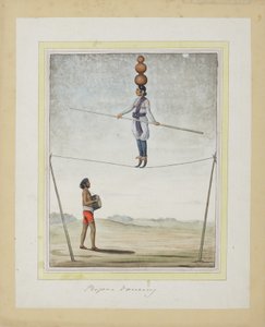 Akrobat på stram reb, trommeslager forneden, ca. 1820 (ugennemsigtigt wc på papir) af Indian School