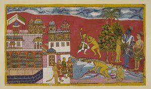 Tilføj 15296 (2) f.16r, Tilbage uden for paladset Kiskindha af Indian School