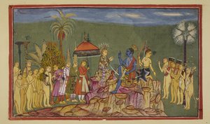 Tilføj 15296 (2) f.56r, Rama spørger Sugriva, som tidligere havde beskrevet verdens fire kvarterer, hvordan han lærte dem at kende så godt. Sugriva fortæller ham, at han blev jaget gennem de fire kvarterer af sin bror Ba af Indian School