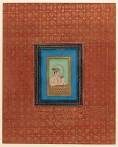 Akbar og en af hans sønner eller barnebarn, 1875-1900 (ugennemsigtigt wc & guld på papir) af Indian School