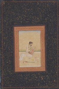 Behzad maleren med briller (blæk, farve og guld på papir) af Indian School