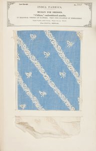 Chikan broderet muslinprøve fra Dacca i Bengalen, fra The Collection of the Textile Manufacturers of India, af John Forbes Watson, udgivet i 1866 af Indian School