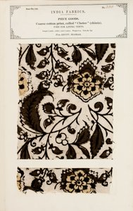 Grov bomuldsprøve med chetee (chintz) mønster fra Arcot i Madras, fra The Collection of the Textile Manufacturers of India, af John Forbes Watson, udgivet i 1866 af Indian School