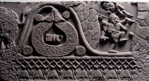 Opførelse af en hule (relief på Baruth-stupaen) af Indian School