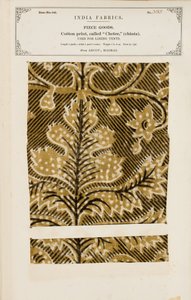 Bomuldsprøve med chetee (chintz) print fra Arcot i Madras, fra The Collection of the Textile Manufacturers of India, af John Forbes Watson, udgivet i 1866 af Indian School