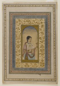 Courtesane in a Window, 1700-tallet (vaske af wc, guld og blæk på papir) af Indian School