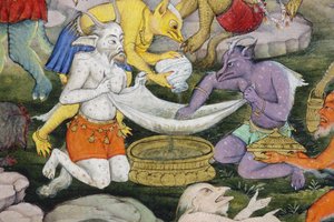 Detalje fra Demons in a Wild Landscape, ca. 1600 (ugennemsigtigt wc & guld på papir) af Indian School