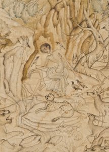 Detalje fra Majnun i ørkenen, ca. 1595 (ugennemsigtigt wc & guld på papir) af Indian School