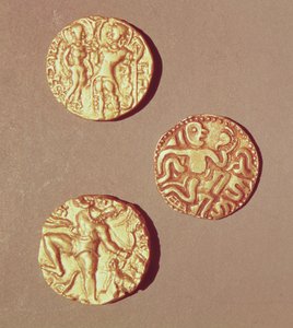 Dinarer af Kumargupta I (425-454) Chandragupta I (320-335) og Sri Rajray (guld)