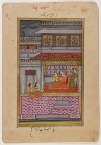Dipaka Raga, side fra en spredt Ragamala-serie, ca. 1800 (wc & guld på papir) af Indian School