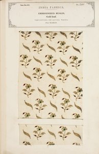 Broderet muslinprøve fra Madras, fra The Collection of the Textile Manufacturers of India, af John Forbes Watson, udgivet i 1866 af Indian School