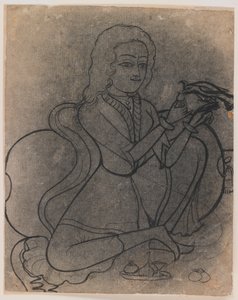 Europæisk pige, der fodrer en papegøje, ca. 1780 (blæk på papir, kastet til overførsel) af Indian School