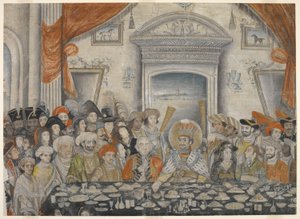 Ghazi-al-din Haidar (nawab og efter 1819 konge af Oudh 1814-27) underholder Lord og Lady Moira til en banket i sit palads, ca. 1820-22 (manuskript) af Indian School